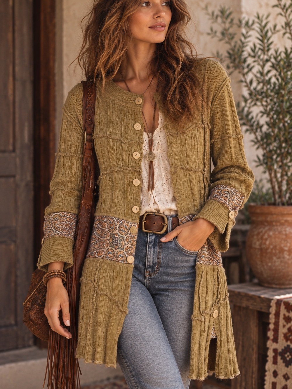 Deconstructed Patchwork Knit Cardigan Paisley Boho Artsy Lagenlook M